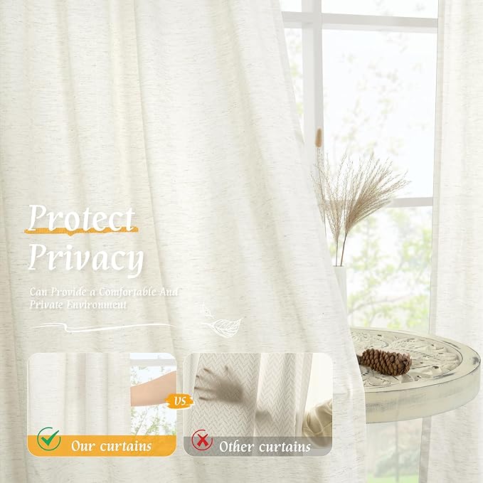 Light Filtering Natural Linen Curtains 63 Inch Length - Image 5