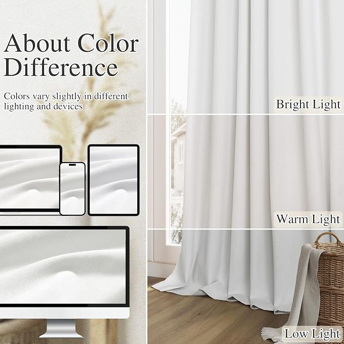 Off White 100% Blackout Linen Curtains 72 Inch Length 2 Panels Set - Image 6