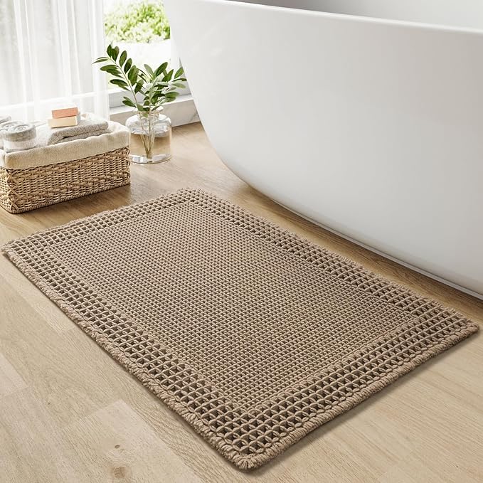 RESARE Waffle Bath Mat for Bathroom, Non Slip Bathroom Rugs 18"x30" Brown | by Resare