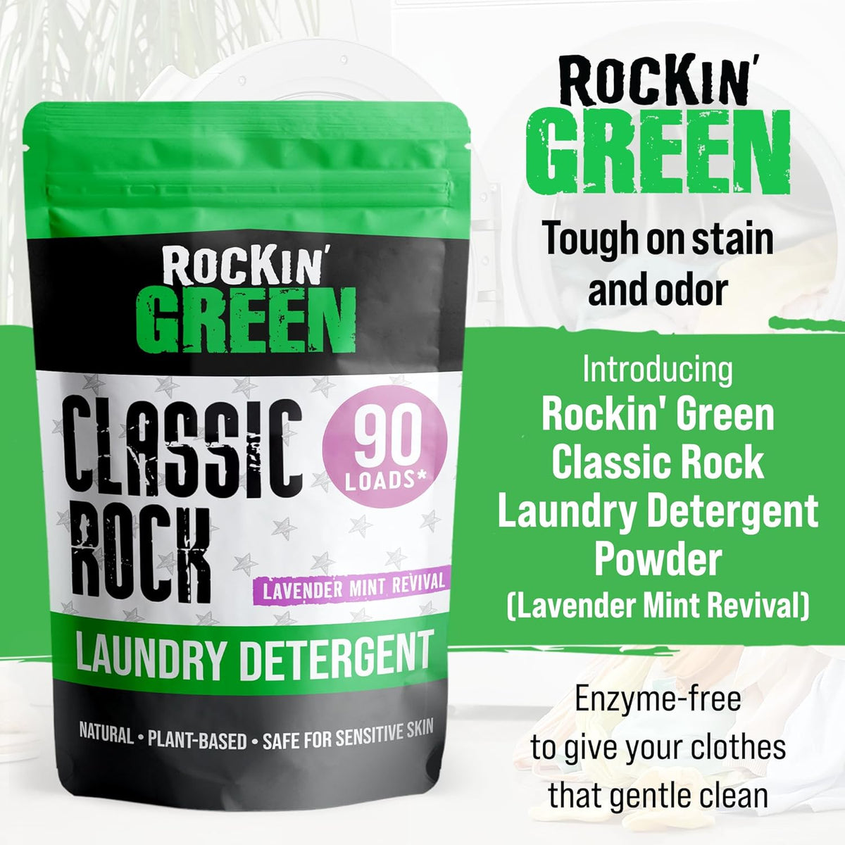 Rockin' Green Classic Rock Laundry Detergent Powder (90 Loads) - All Natural Laundry Detergent - Sensitive Skin Laundry Powder (Lavender Mint Revival)
