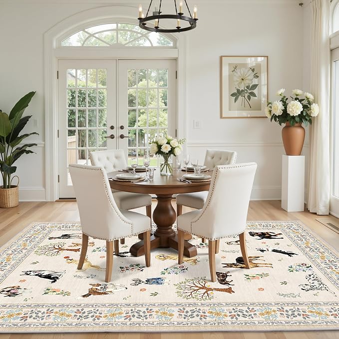 Beige Dog Area Rug 6x9 for Living Room Bedroom | Ultra-Thin; Easy Clean; Non - Image 4
