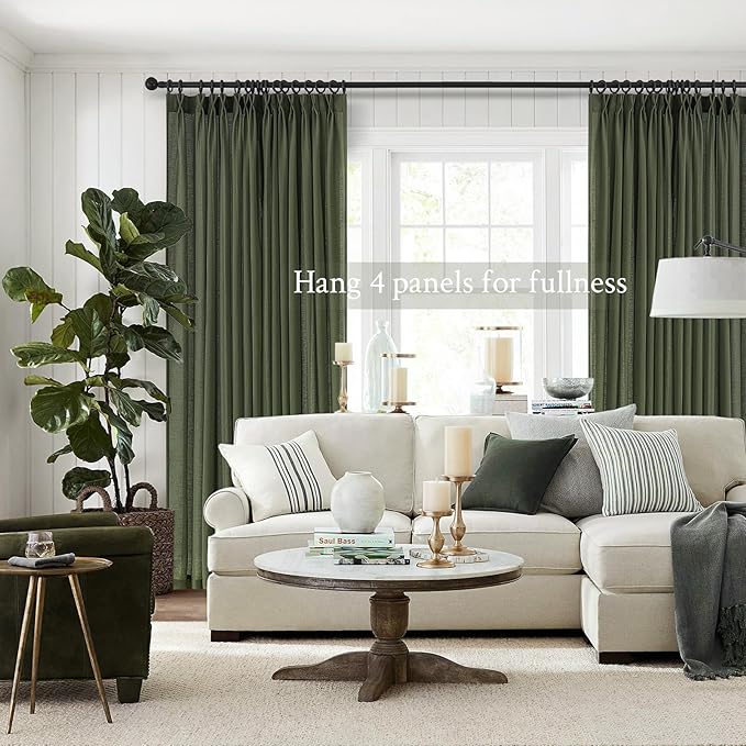 Topfinel Olive Green Pinch Pleated Linen Curtains 100 Inch Length 2 Panels - Image 6