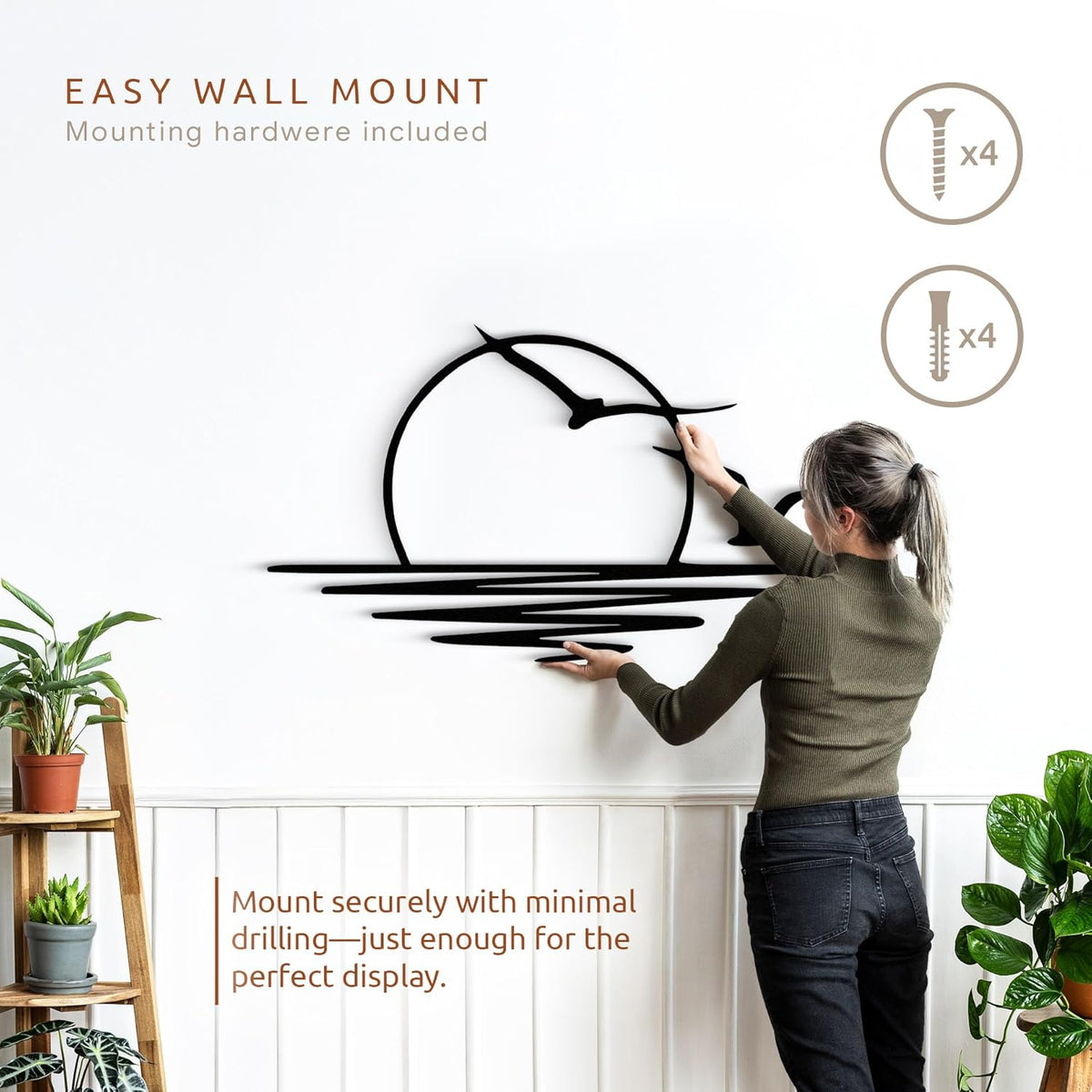 Wita Home Sunset with Seagulls Metal Wall Mounted Art, Handcrafted Metal Home Decor with Static Powder Coating, Eye-Catching Addition to Living Room Decor, Modern Beach Decor for Indoor and Outdoor Spaces, Perfect Housewarming Gift (40 x 20 inches)