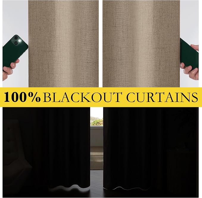 NICETOWN Bedroom 100% Blackout Linen Curtains, Thick Insulated Rod Pocket & - Image 3