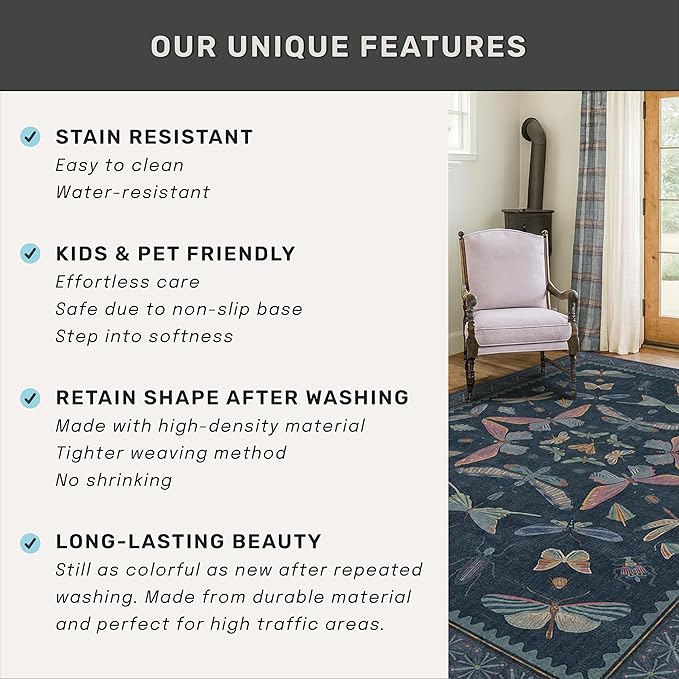 Navy Blue 6x8 Boho Rug for Living Room, Stain Resistant Non Slip Area Rug for - Image 7
