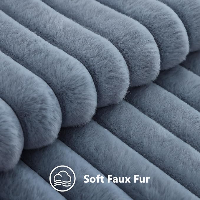 decorUhome Fall Faux Fur Throw Pillow Covers 12x20 Set of 2 Grey Blue | - Image 2