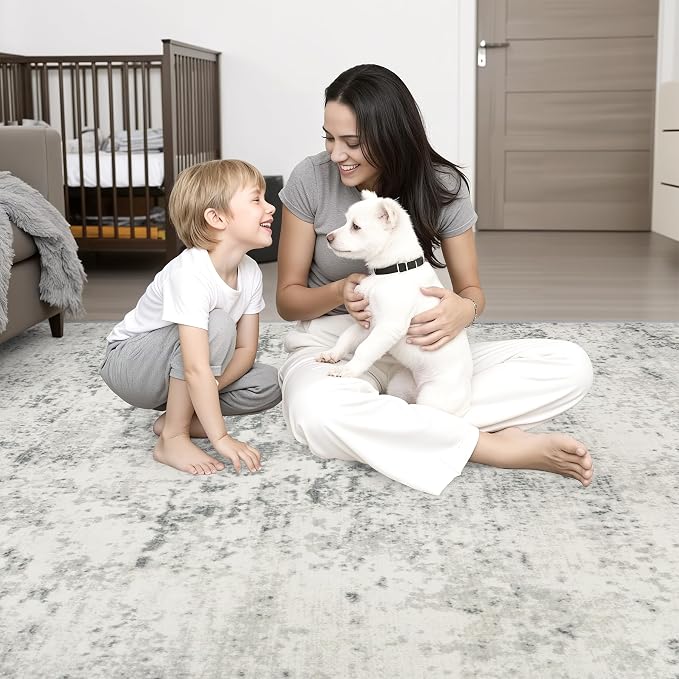 5x7 Area Rug Living Room: Modern Washable Indoor Soft Carpet Gray | - Image 9