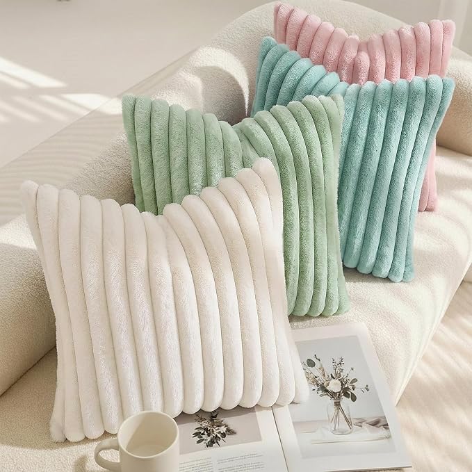 decorUhome Fall Faux Fur Throw Pillow Covers 16x16 Set of 2 Sage Green | - Image 6