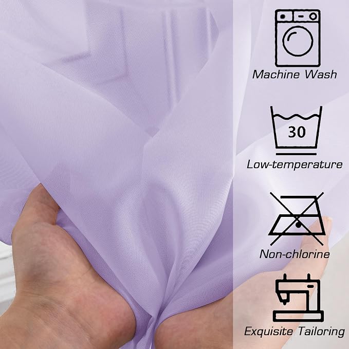 Light Purple Sheer Curtains 63 inch Length 2 Panels Set, Rod Pocket Light - Image 4