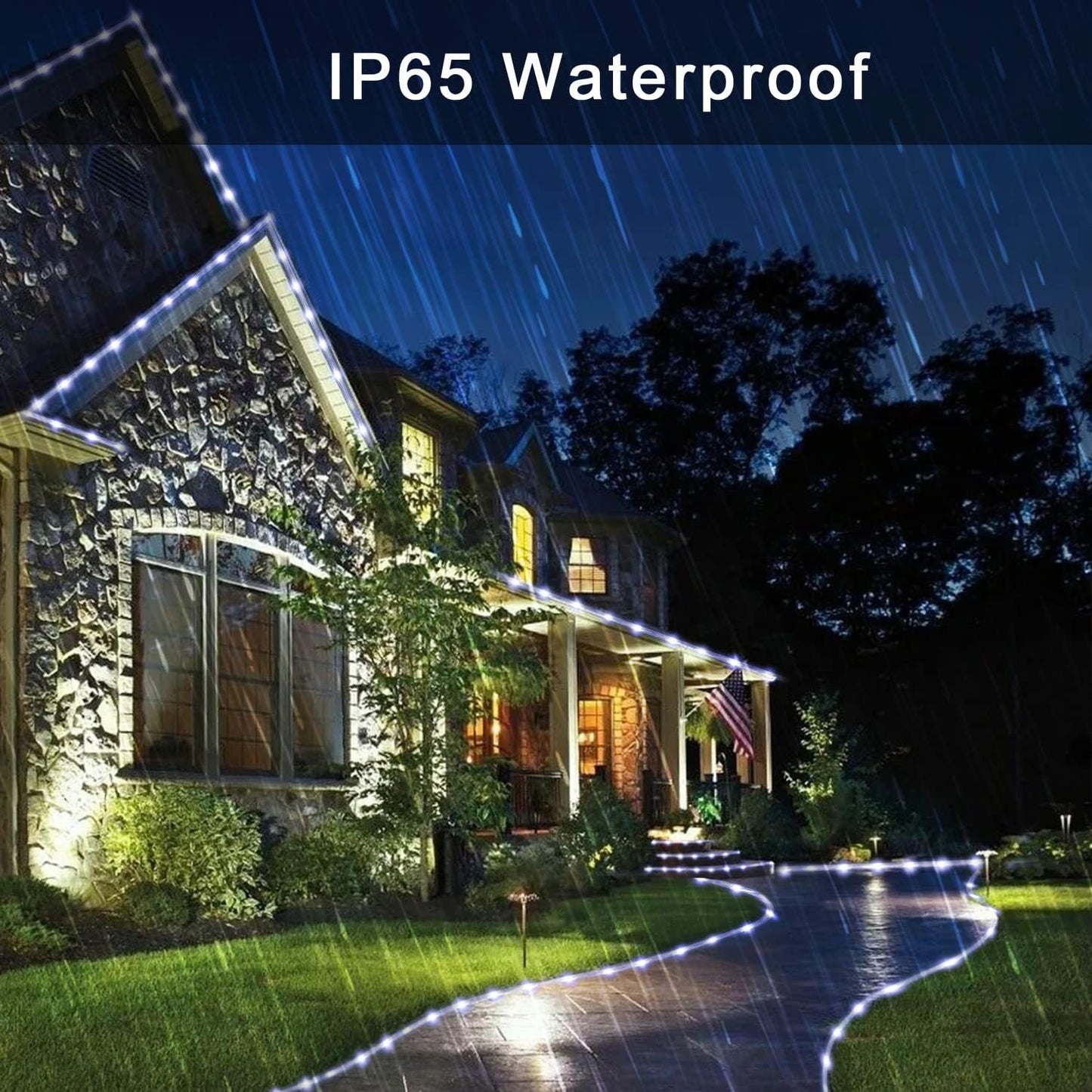 JMEXSUSS 2 Pack 100 LED Solar Rope Lights, 33ft 8 Modes Waterproof LED Solar Pool Lights for Trampoline, Fence, Gazebo, Yard, Walkway, Path, Garden Decor (White)