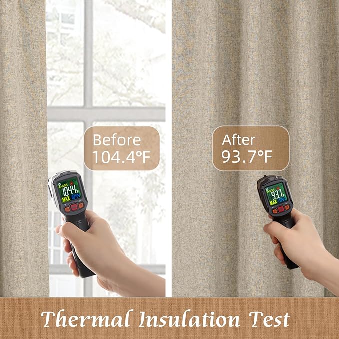 100% Blackout Natural Polyester Curtains, 72 Inches Linen Textured Thermal - Image 5