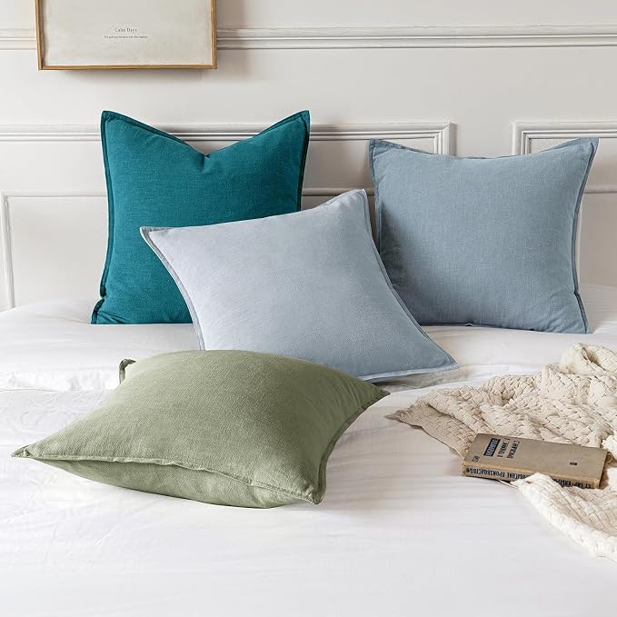 MIULEE Decorative Linen Euro Sham Pillow Covers 26x26 Sage Green | Boho - Image 5