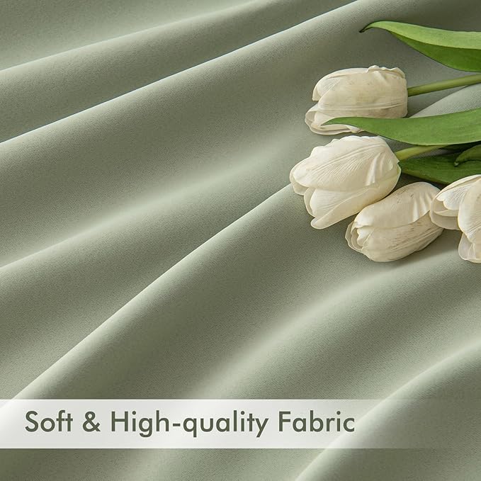 MIULEE Sage Green Back Tab Blackout Curtains 52x63 Inches Long 2 Panels Set | - Image 6