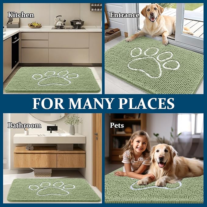 OLANLY Dog Door Mat for Muddy Paws 30x20, Paw Print Design Chenille Mud Mat | - Image 8