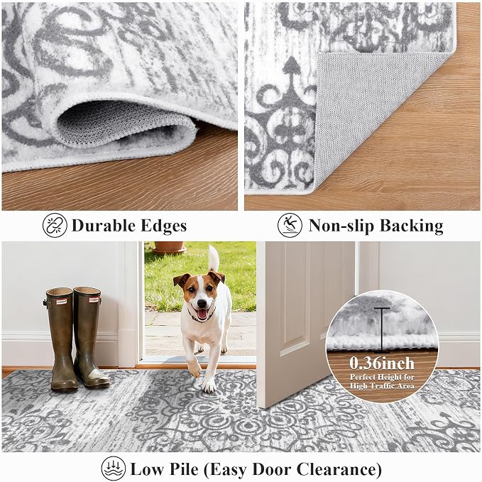 HEBE Hallway Runner Rug 3'x6', Washable Non Slip Kitchen Rug Runner | Soft Boho - Image 3