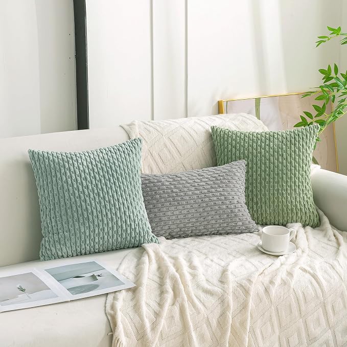 Set of 4 Sage Green Decorative Throw Pillow Covers 12x20 Inch Corduroy Pillow - Image 3