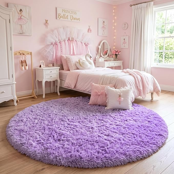 Amdrebio Purple Shaggy Small Round Circle Area Rug 3Ft - Image 7