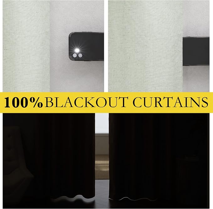 NICETOWN Sage Green 100% Blackout Linen Texture Curtains 72 inches Long 2 Panels - Image 2