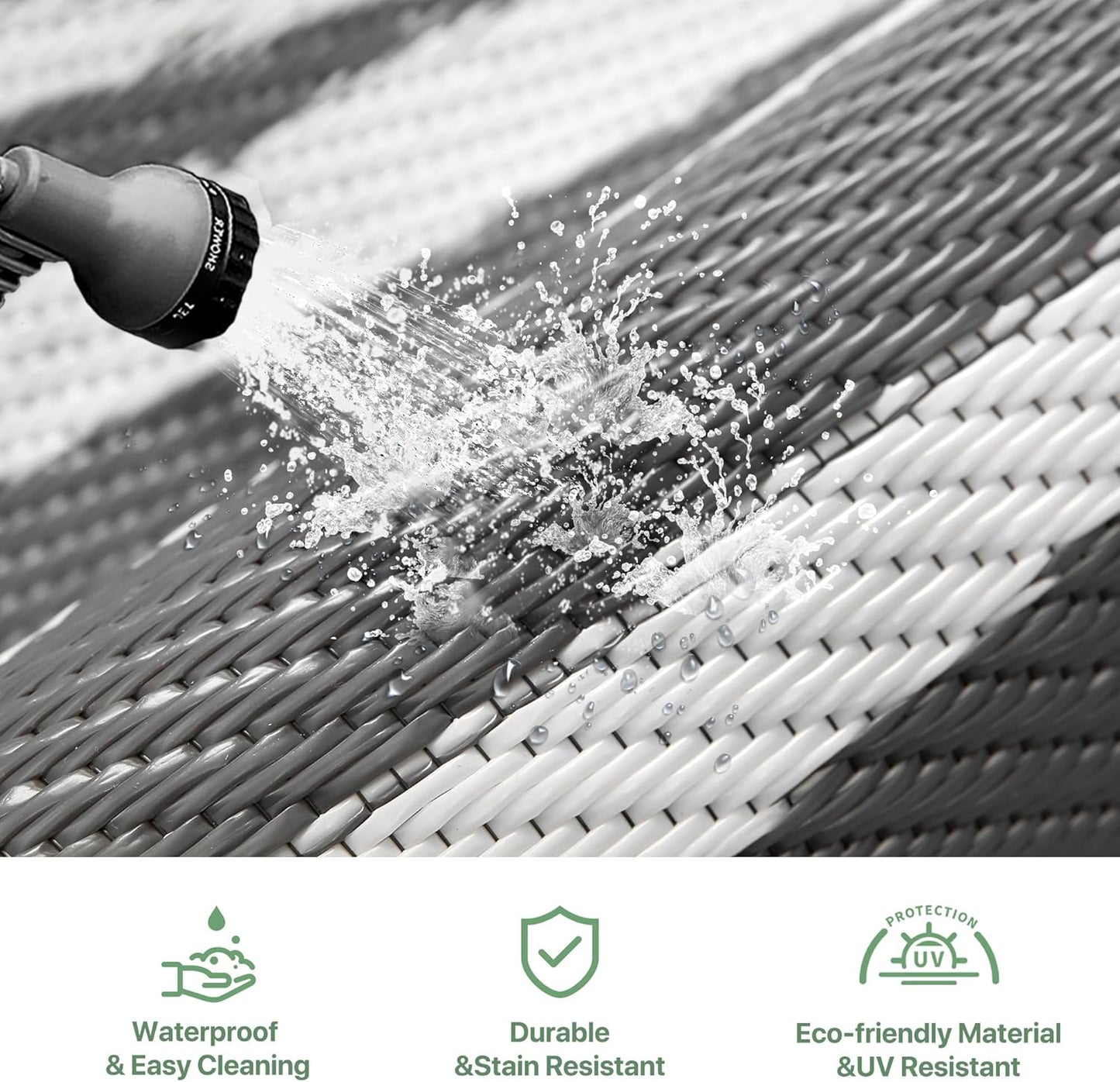 GENIMO Outdoor Rug Waterproof Area 10'x14' for Patio, Foldable Reversible Plastic Straw Carpet for Travel Trailers, Outside Mat for Rv, Deck, Picnic, Porch, Camper, Balcony, Beach, Grey & White