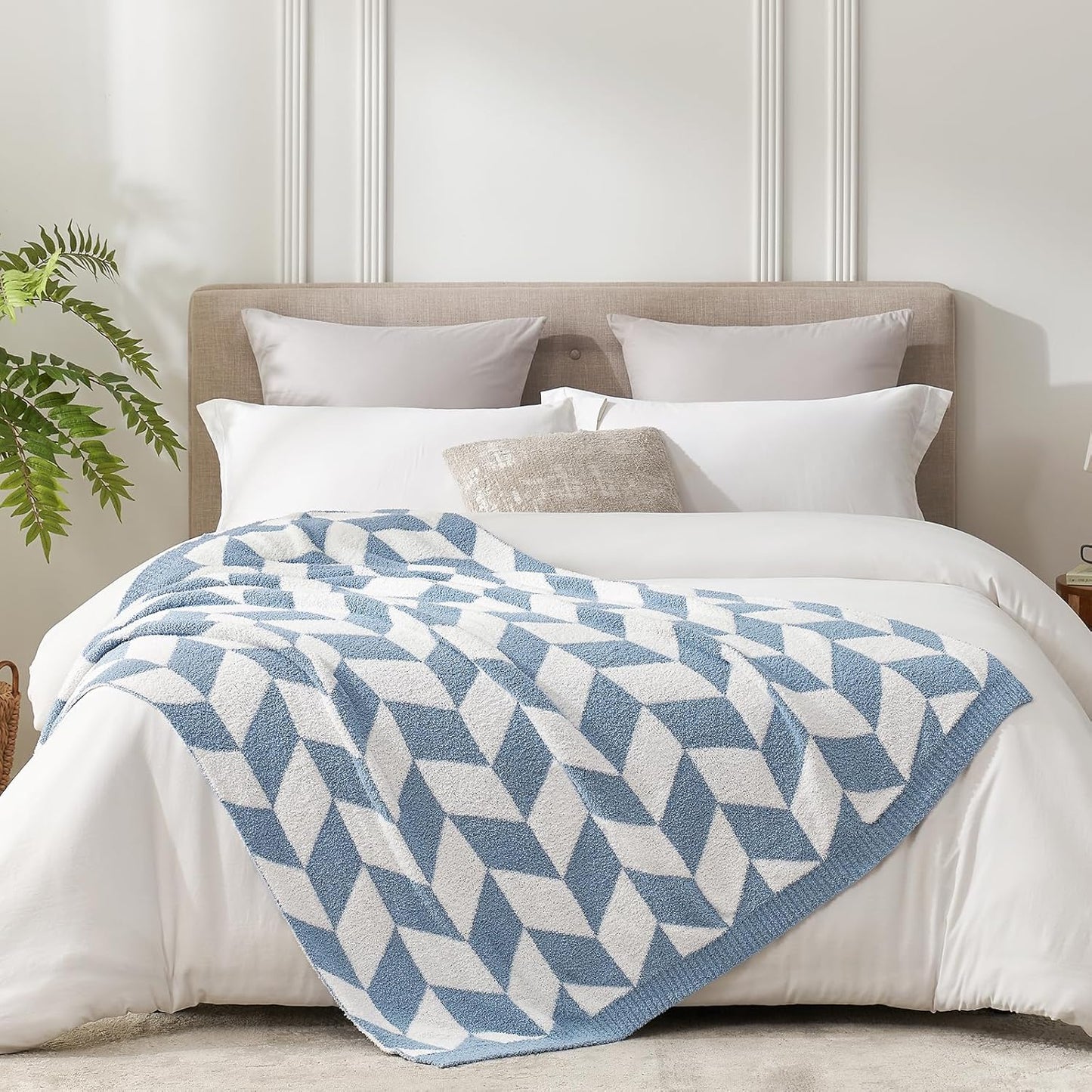 Snuggle Sac Chevron Throw Blanket for Couch, Reversible Super Soft Warm Blankets Cozy Knit Fuzzy Plush Lightweight Throws for Sofa, Bed, Camping, Blue, 50x60 inches