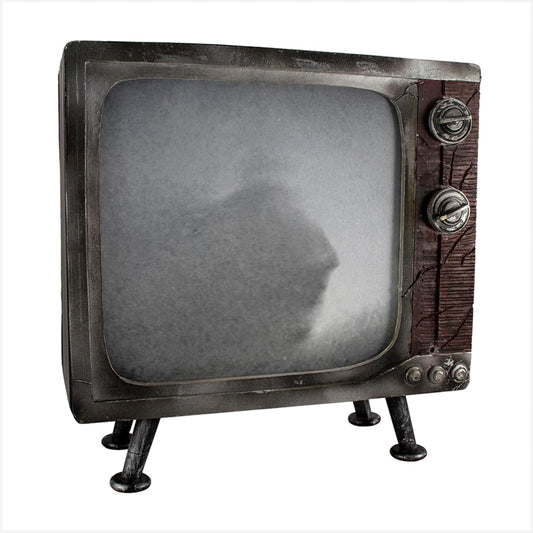 Haunted Hill Farm Haunted TV by Tekky, Battery-Operated, Motion Activated Animatronic Television with Sound Effects and Lights for Indoor or Covered Outdoor Creepy Halloween Decoration, 11" Haunted Tv