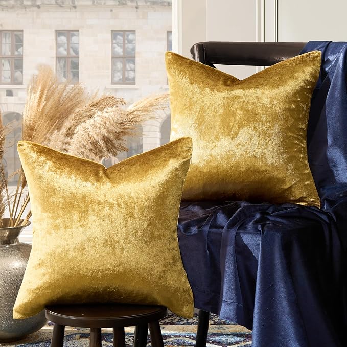 GIGIZAZA Gold Velvet Pillow Covers 20x20 Decorative Pillows Pack of 2 | Throw - Image 6
