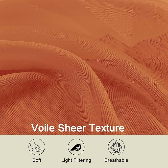 Sheer Orange Curtains for Bedroom Living Room 90 Inches Long 2 Panels Set - Image 3