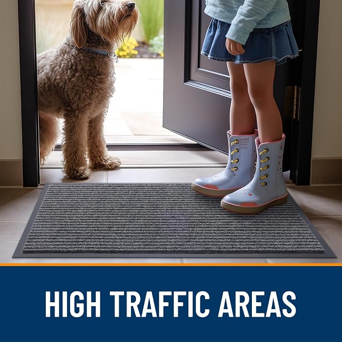 OLANLY Front Door Mat 35x23, Waterproof Heavy-Duty Indoor Outdoor Doormat | Grey - Image 7