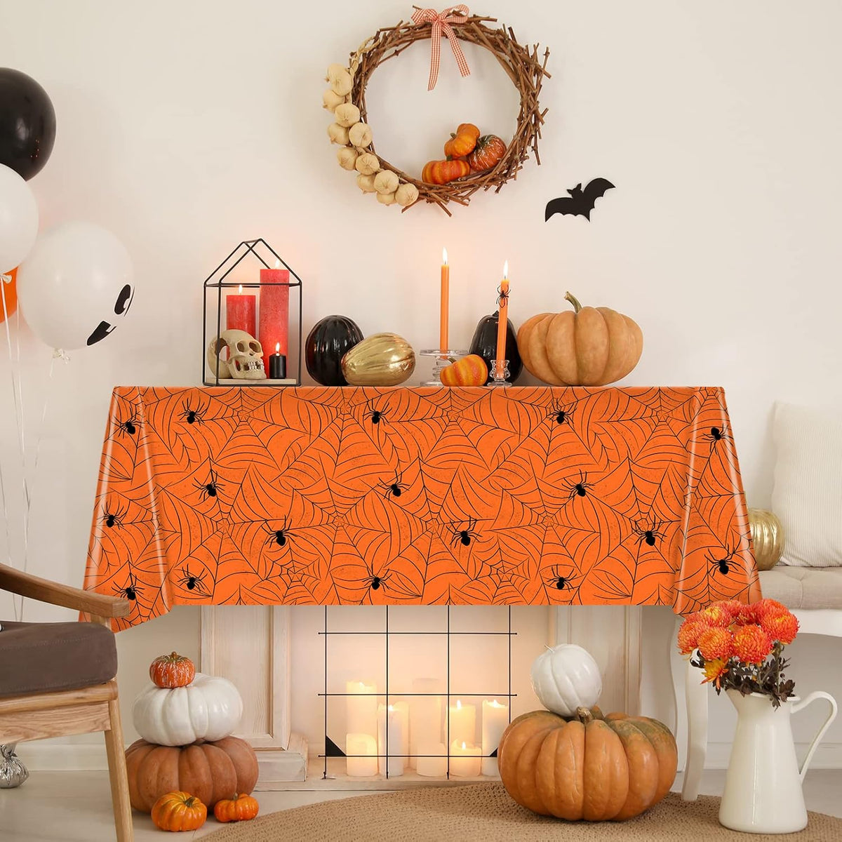 TREWAVE 3 Pack Halloween Spiderweb Tablecloth Rectangular Plastic Spider Web Table Cloth Large Size Table Covers for Home Decor Halloween Party Decorations 54" x 108" (Orange)