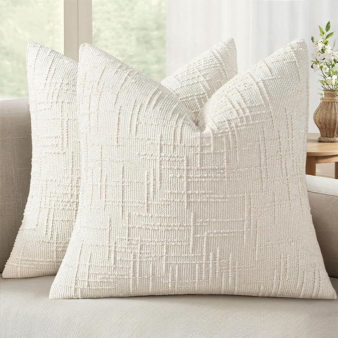 MIULEE Chenille Textured Throw Pillow Covers Cream White 20x20 Set of 2 | by MIULEE