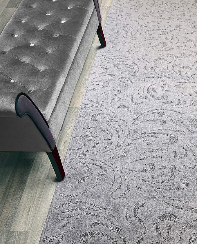 Custom Length Hallway Runner Rug, Slip Resistant, Floral Grey, 26 Inch X 16 feet by ORFAHOME