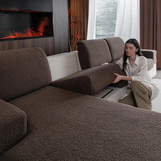 Couch Cushion Covers for Sectional Sofa, Stretch Soft Sofa Slipcovers Washable Wear-Resistant Universal Furniture Protector for Living Room(1 Piece Oversized Cover, Brown)