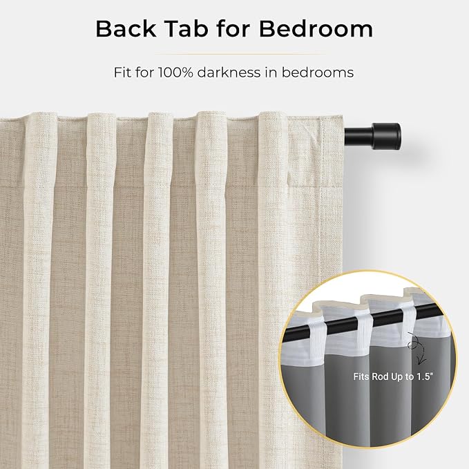 INOVADAY Linen Textured 100% Blackout Sliding Door Curtains 102x84 Cream | 1 - Image 6