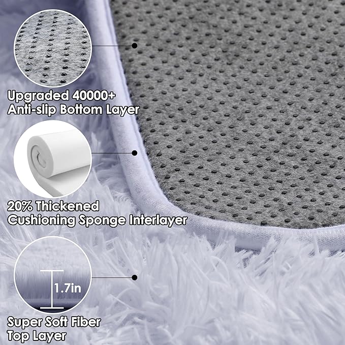 White Area Rugs for Bedroom Living Room, Fluffy 4x6 Soft Shag Plush Bedside Rug - Image 3