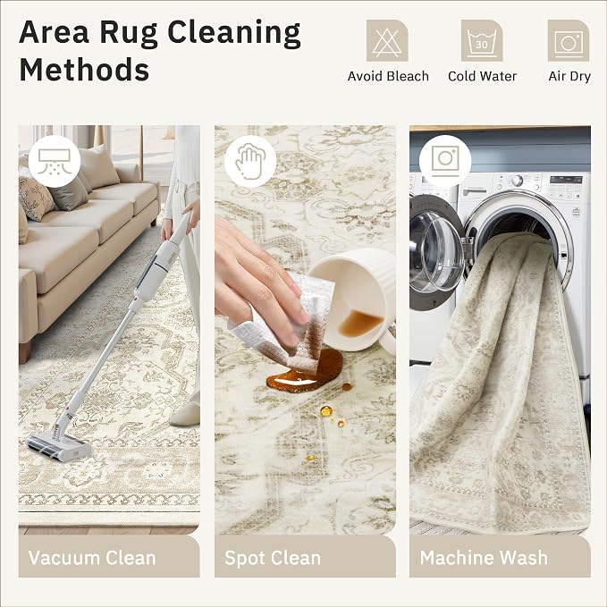 Soalmost 7x10 Area Rug for Living Room Washable Rugs Non-Slip Beige/Brown | - Image 9