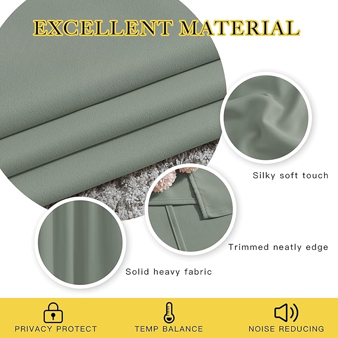 NICETOWN Blackout Sage Green Curtains 84 inch Length 2 Panels Set - Image 4