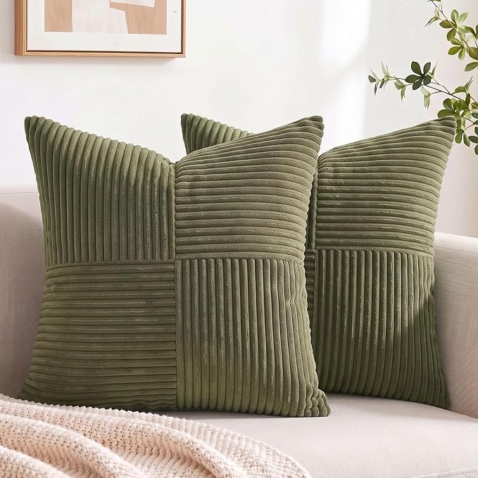 Fancy Homi 2 Packs Olive Green Decorative Throw Pillow Covers 20x20 Inch by Fancy+Homi