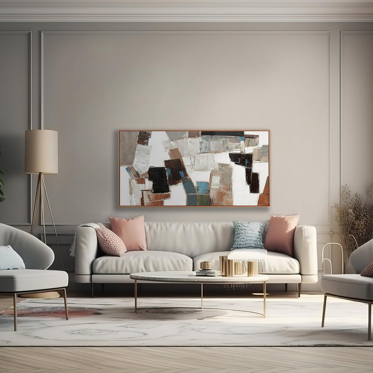Canvas Wall Art Abstract Wall Decor Painting Minimalist Geometric Line Artwork With Framed For Bedroom Living Room Dining Room Home Office Abstract Modern Minimalism Wall Art 20"x40"