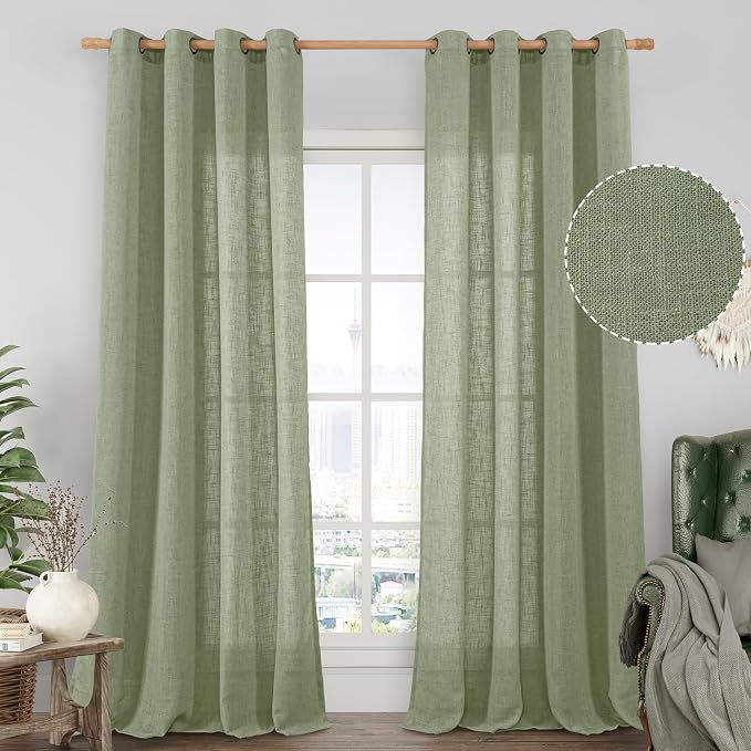Linen Curtains 102 Inches Long for Living Room, Bronze Grommet Linen Textured by LAMIT