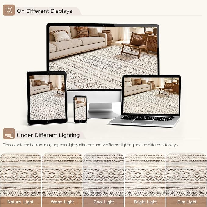 cotiled Boho 5x7 Area Rugs for Living Room: Soft Moroccan Washable Rug | Solve - Image 10