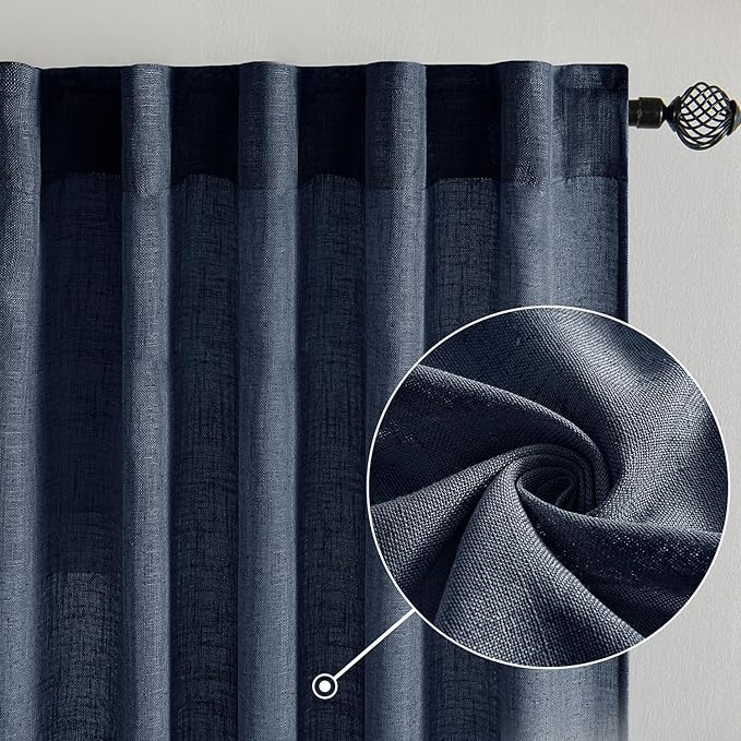 MIULEE Navy Blue Linen Curtains 52x90 Inch 2 Panels - Image 2