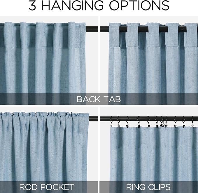 Linen Blue Curtains 108 inch Extra Long - Image 3