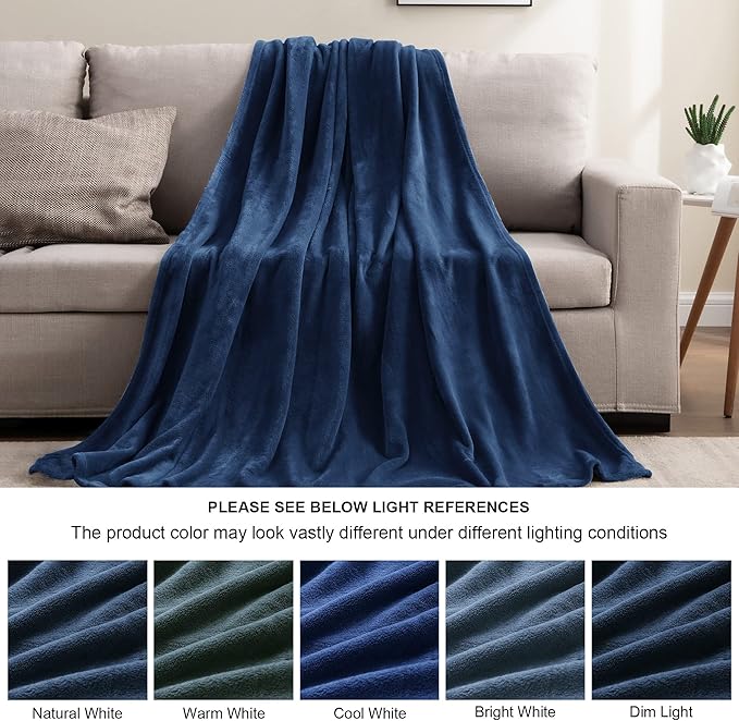 BEDELITE Fleece Blanket Soft Plush King Size Bed Blanket Navy 108"x90" | Ultra - Image 5