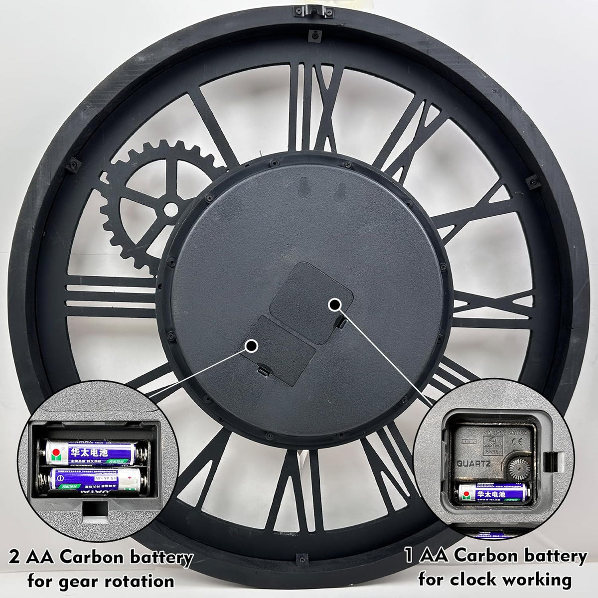 The B-Style Large Wall Clock 24 inch Moving Gear Wall Clock Oversized Vintage Farmhouse Wall Clocks for Living Room Decor Rustic Industrial Wood Clock (Walunt Wood and Bronze)