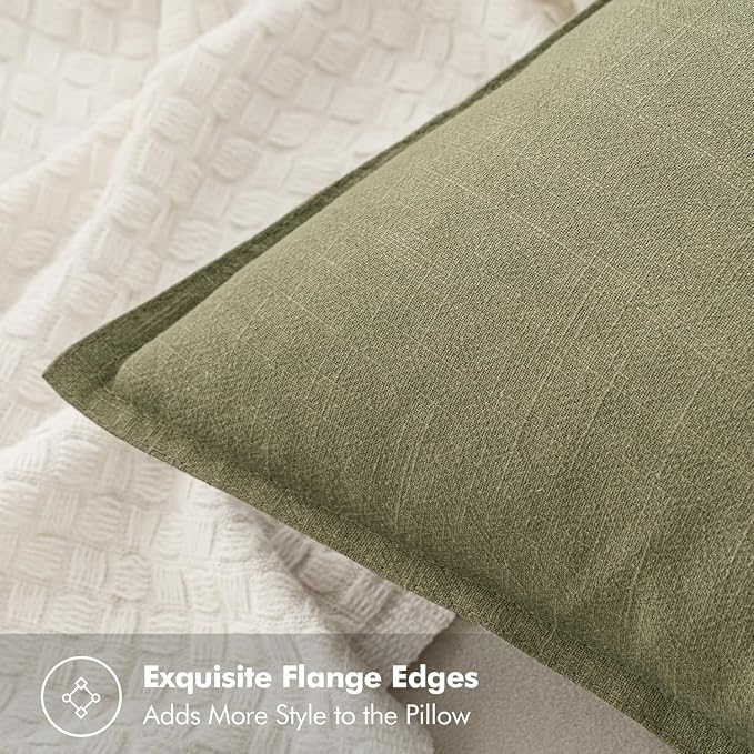 MIULEE Decorative Linen Euro Sham Pillow Covers 24x24 Light Olive Green | Boho - Image 2