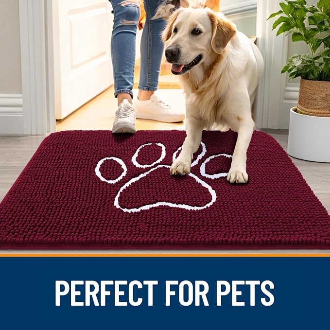 OLANLY Dog Door Mat for Muddy Paws 47x32, Paw Print Design Chenille Mud Mat | - Image 6