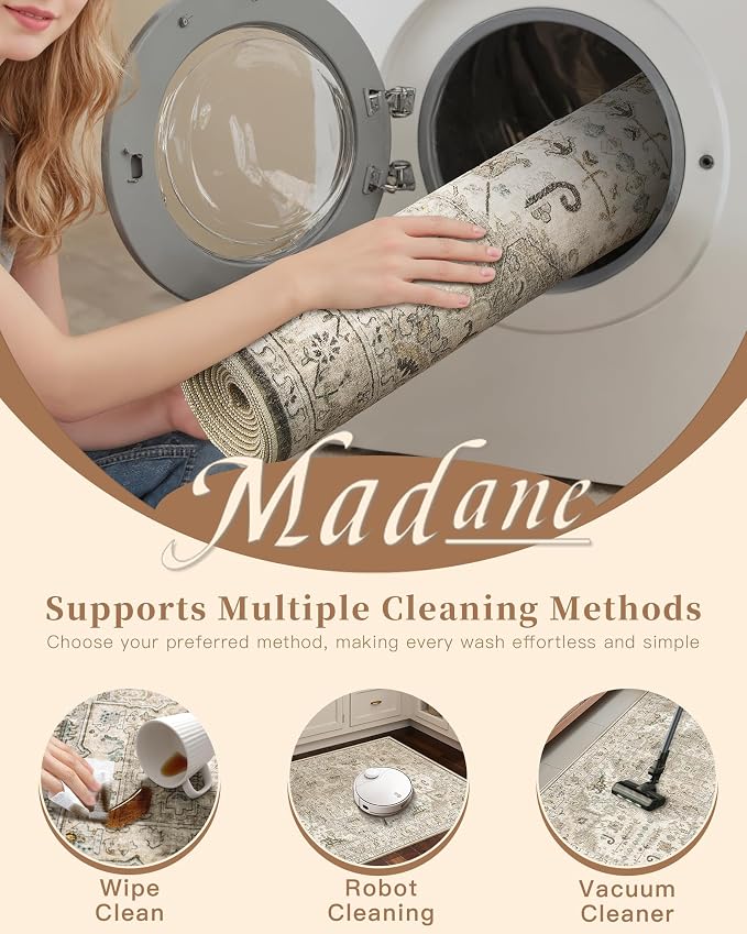 Madane Hallway Runner Rug 3x16 Washable Kitchen Runners Long, Ivory/Brown | - Image 8