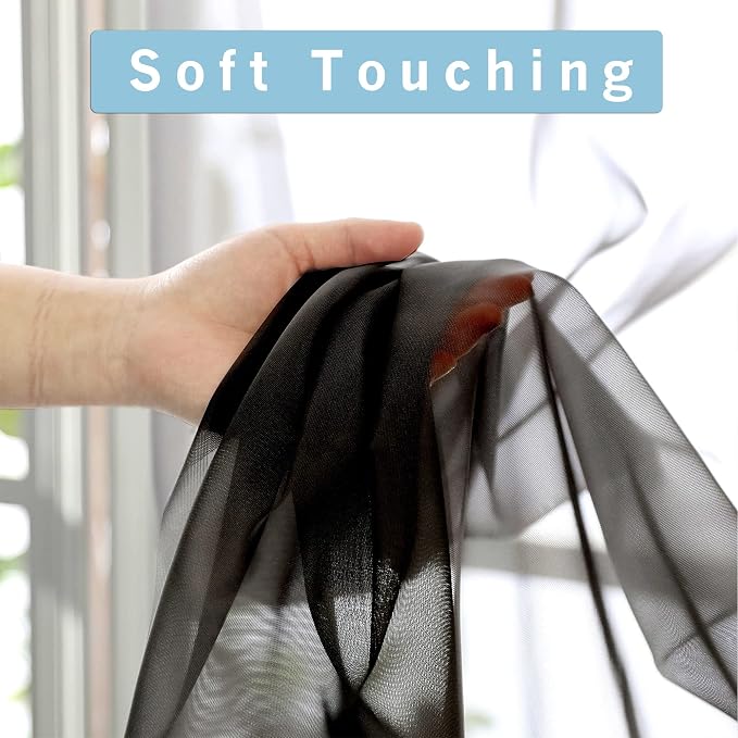 Short Sheer Curtains 30 Inches 2 Panels Set, Kitchen Tiers Light Filtering Rod - Image 2