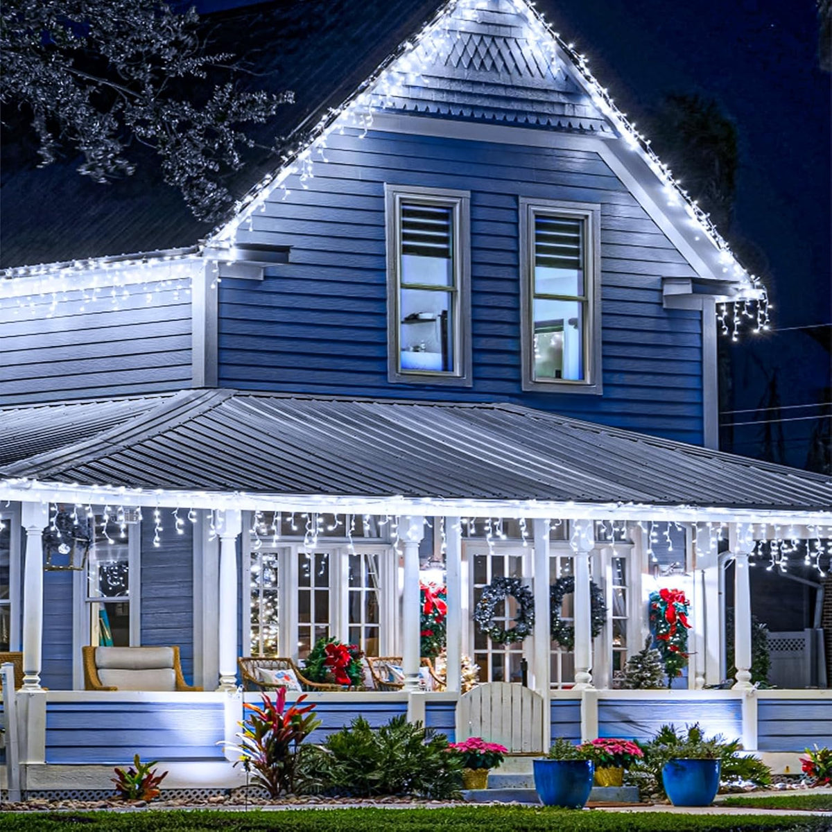 Icicle Christmas Lights Outdoor, 66FT 640 LED Icicle Lights for Outside, Waterproof & 8 Modes & Timer Function, Plug in Curtain String Light for Indoor Patio Garden Party Wedding Decorations, White