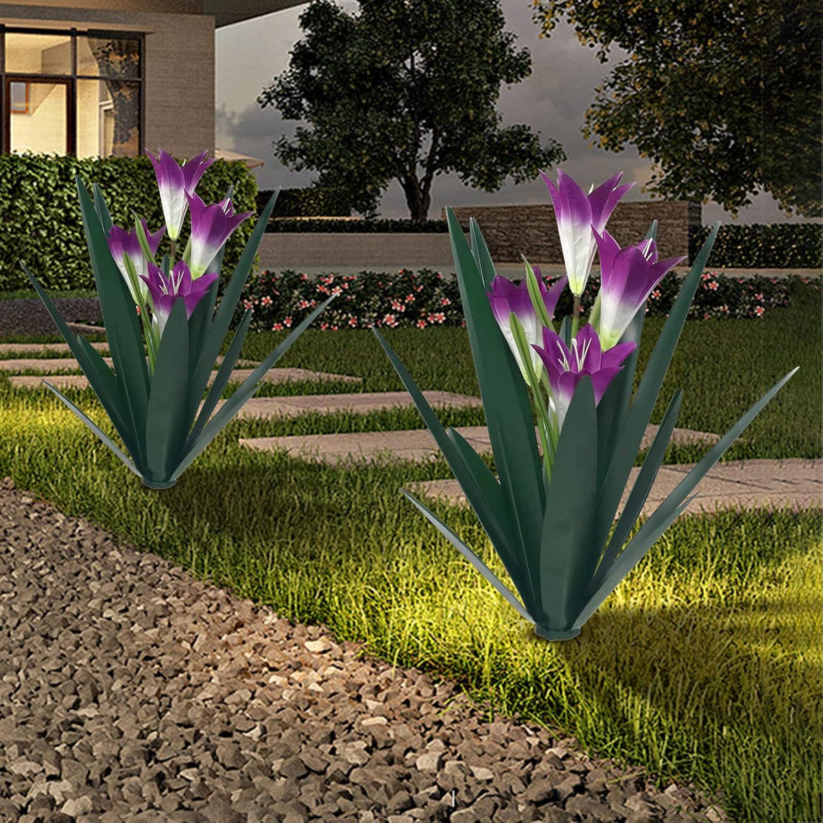 Homight Metal Agave Plant Outdoor Decoration Lily Mexican Yard Art Garden Gift - 3 Big Purple Lilies